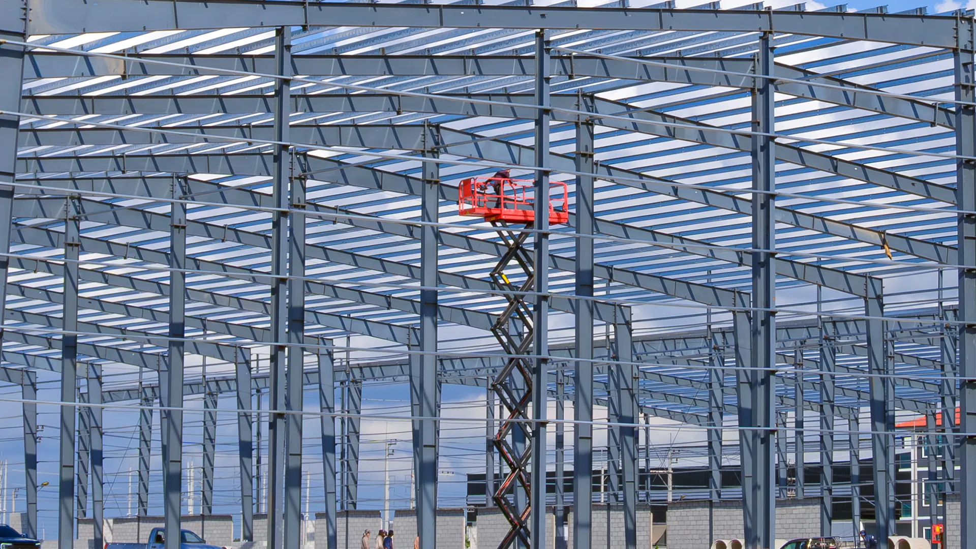 Pre-engineered steel building framework designed and fabricated by Synergy PEB